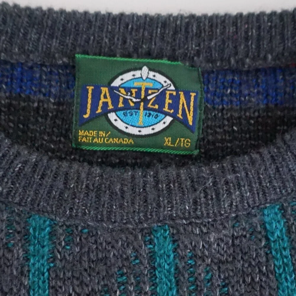 Vintage '80S Jantzen Gray 3D Biggie Eclectic Cosby Coogi Chunky Knit Sweater XL - Picture 4 of 9